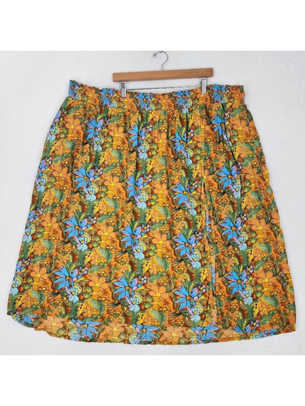 Lucy & Yak Skirt Womens 4XL Blue Floral Tropical Boho Pull On Front Slit NEW